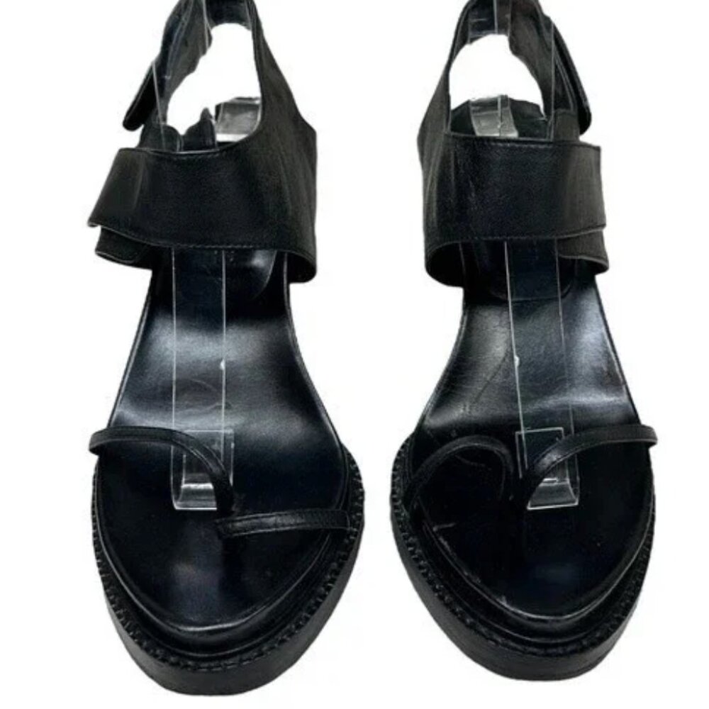 Ann Demeulemeester Black Leather Toe Band Sandals Heels 37.5 / 7.5